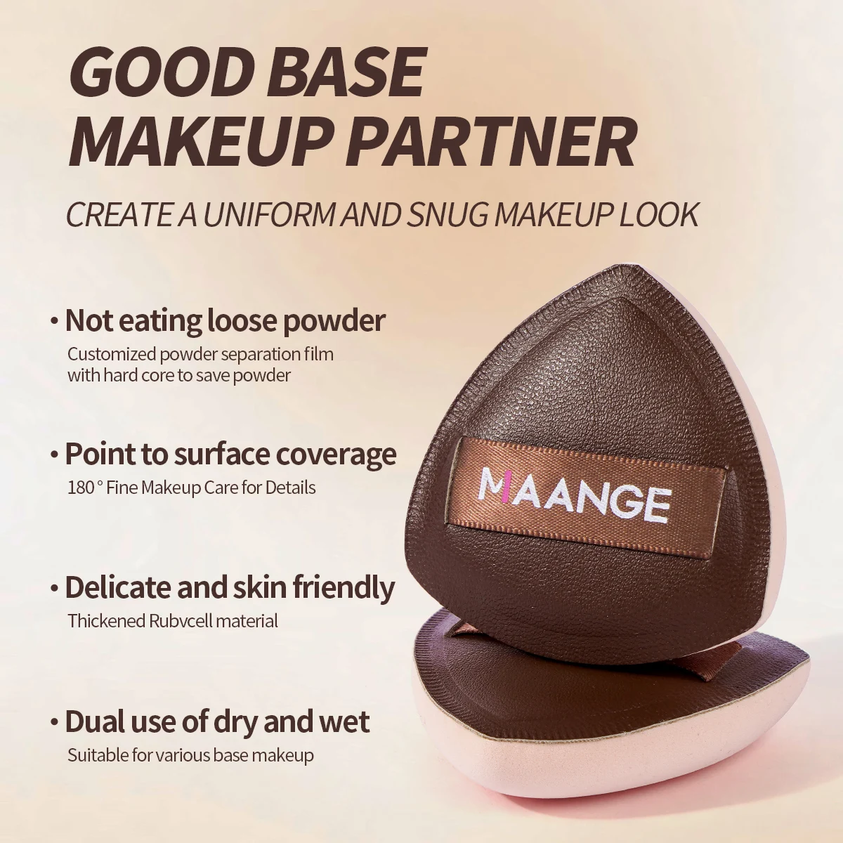 MAANGE Professional Angled Concealer Makeup Brush for Liquid Cream Cosmetics Blending with 2pcs Air Cushion Puffs Accessories