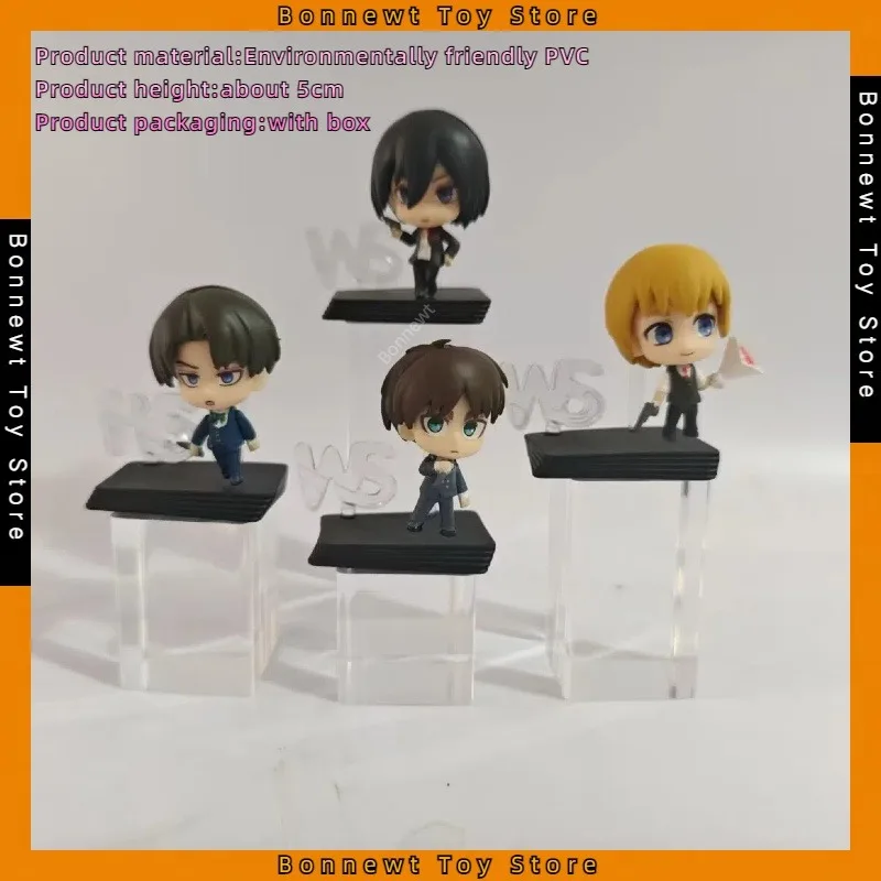 New 4-pack/set Attack on Titan Q version black & white dresses Eren Levi Mikasa Boxed Egg Figures For Children's gifts Wholesale