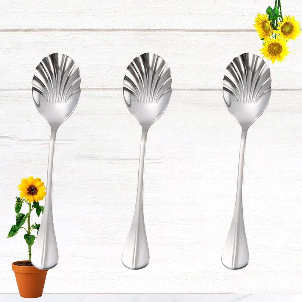 

3 Pcs Coffee Spoons for Mixing Stainless Steel Polished Dessert Shell Shaped Stirring