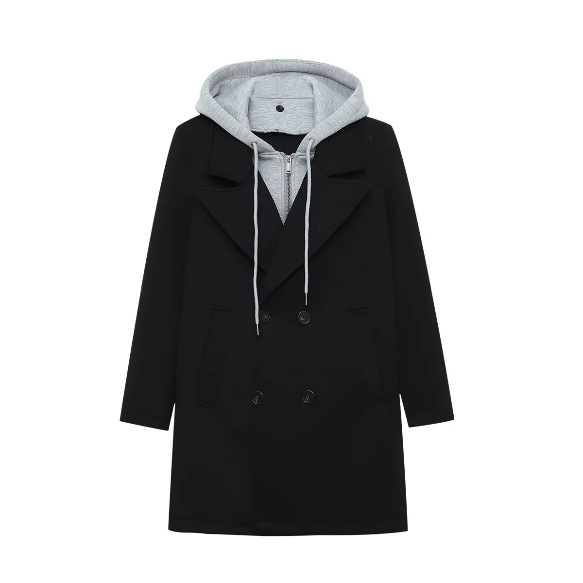 

2025 Autumn New Drawstring Patchwork Hooded Long Coat for Women