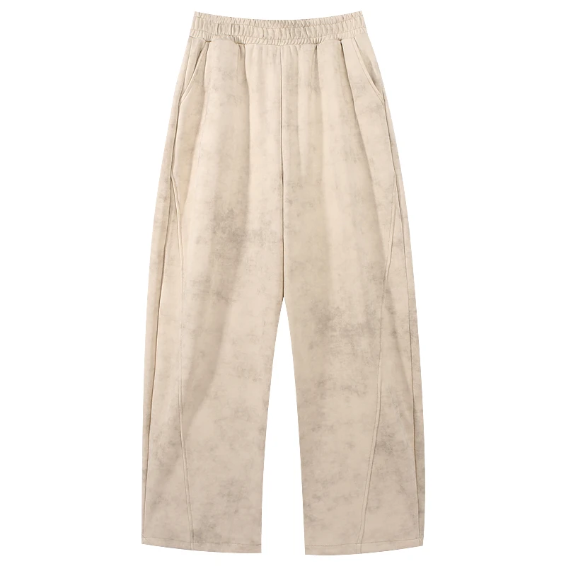 Plus Size Men Tie‑Dye Baggy Pants Elastic High Waist Loose Straight Leg Casual Trousers Street Hip‑Hop Daily Wear Long Pants Wit