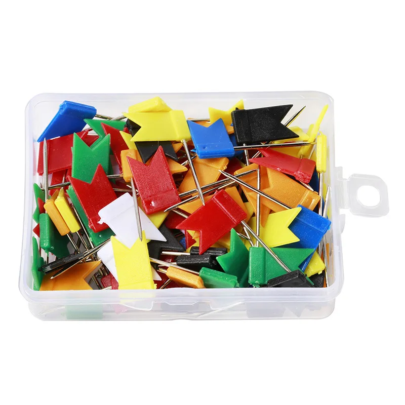 100Pc Flag Push Pins Marker Long Needle Thumbtack for Office School Wall Photo World Map Pin Board Marking Notice Cork Needle