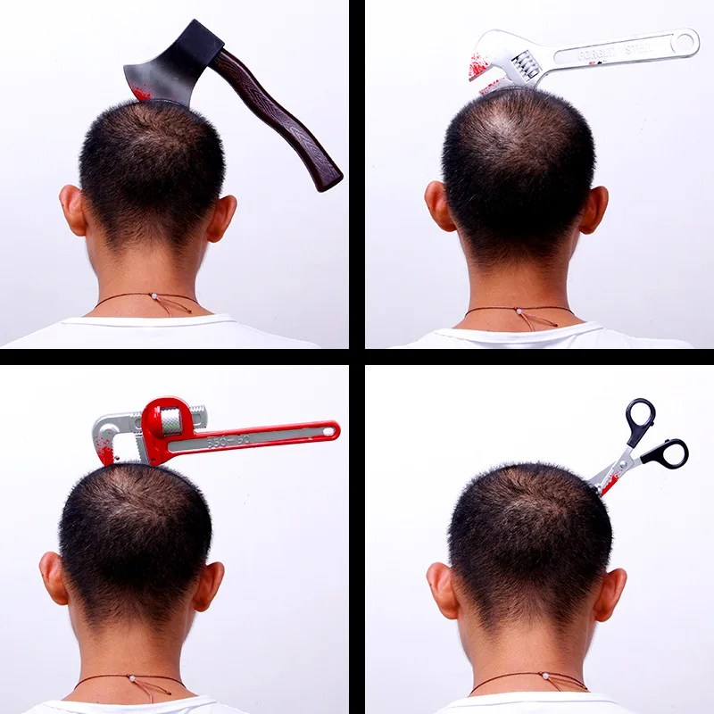 عصابة رأس للهالوين، إكسسوار للشعر، عصابة رأس مزيفة على شكل فأس مع حفلات تنكرية، إكسسوار شعر رأس سكين المطبخ الحاد ثلاثي الأبعاد