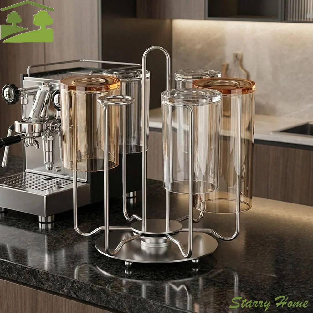 

Вращающаяся подставка для стаканов из нержавеющей стали с поддоном, большая вместимость, для хранения стаканов вверх дном, экономия места