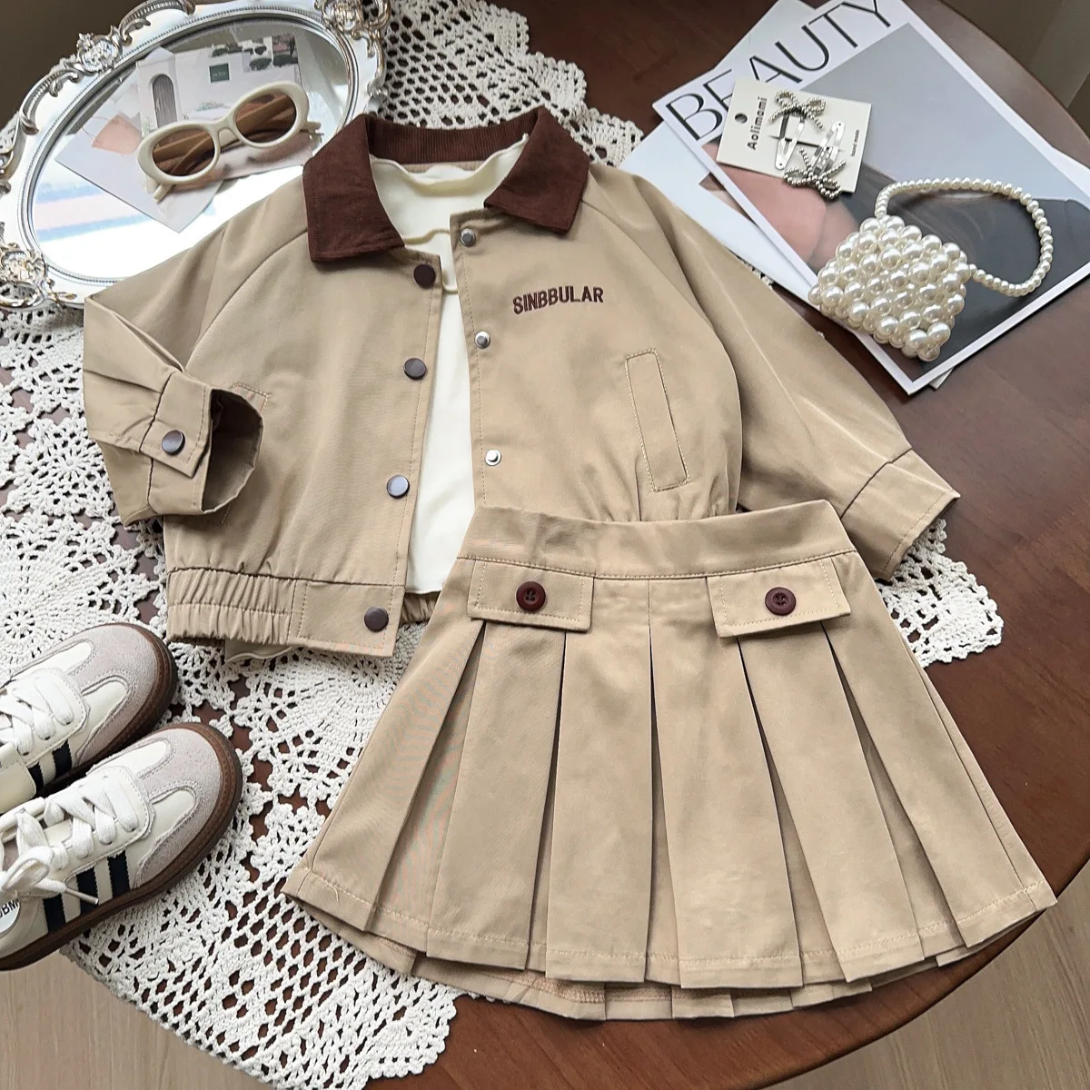 

New Arrival 2025 Girl's Casual Sets with Stylish Outerwear and Skirt Casual Two-Piece Set for Spring and Autumn