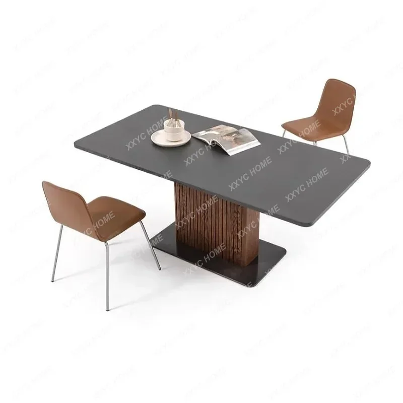 

newSolid wood rock slab dining table and chair combination household light luxury modern simple black dining table