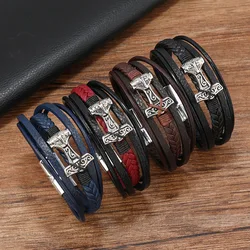 Trendy New In Stainless Steel Leather Bracelets For Men Fashion Multi-Layer Vintage Viking Braided Leather Men’s Bracelets Gifts
