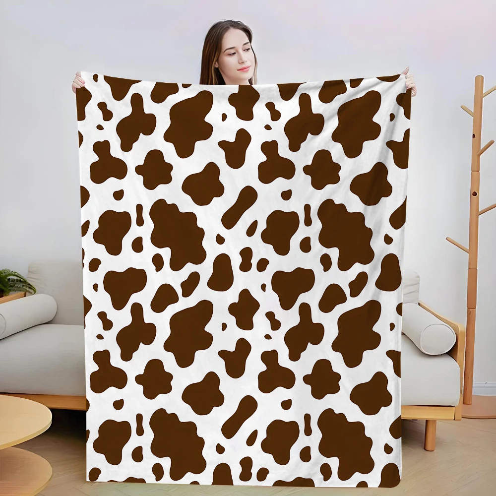 White Base Brown Cow Spot Throw Blanket,Dorm Office Nap Bedroom Rest Birthday Anniversary Soft Daily Keepsake