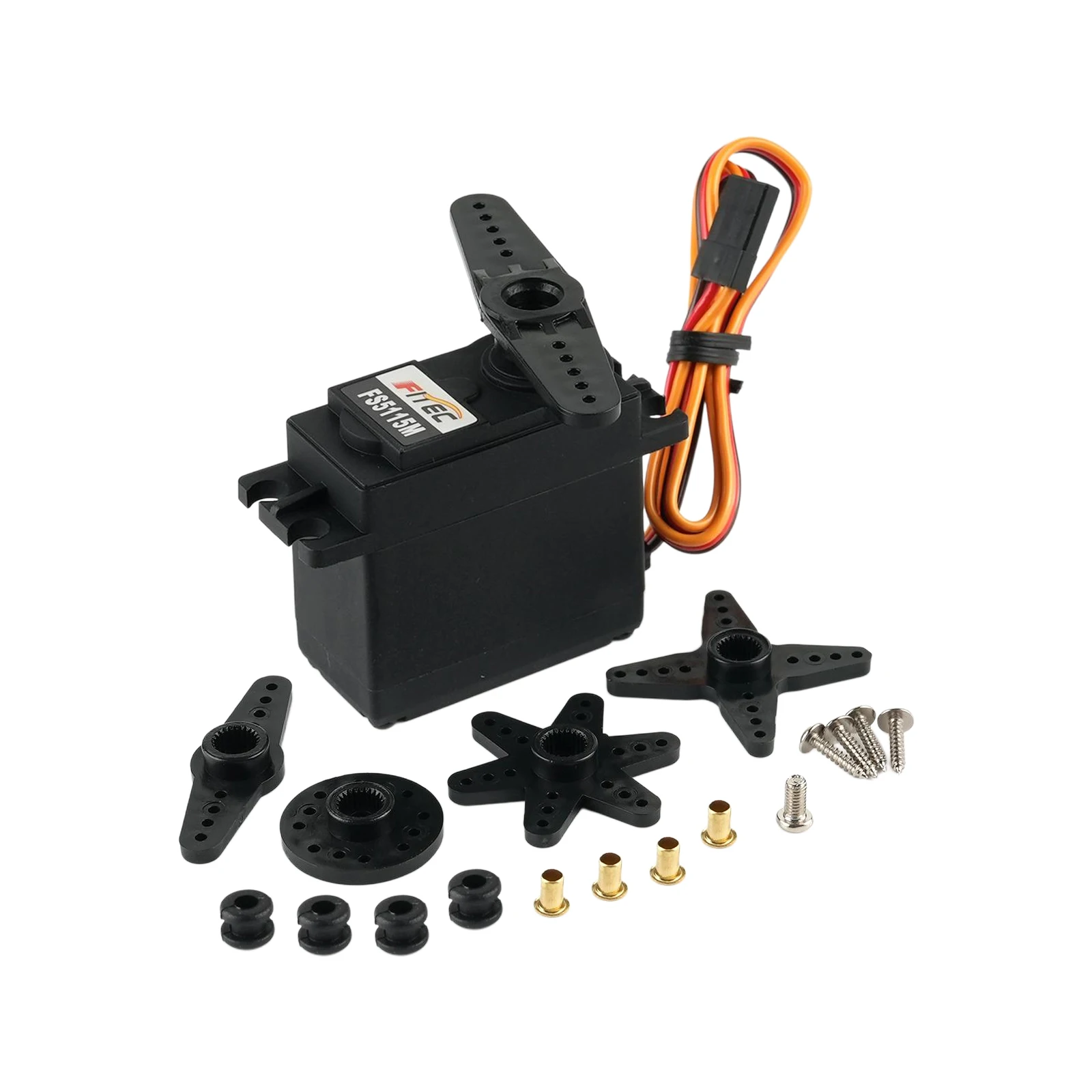 เฟตเทค FS5115M เซอร์โวมอเตอร์ RC แรงบิดสูง 15 กก.ซม. เกียร์โลหะ หมุนได้ 180 องศา สำหรับระบบแขนหุ่นยนต์ หุ่นยนต์ RC และรถตีนตะขาบ