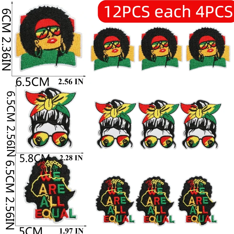 10/12PCS Wholesale Unity Theme Embroidery Ironing Black Independence Day Decorative Patch Cloth Bag Crown Love Embroidery Label