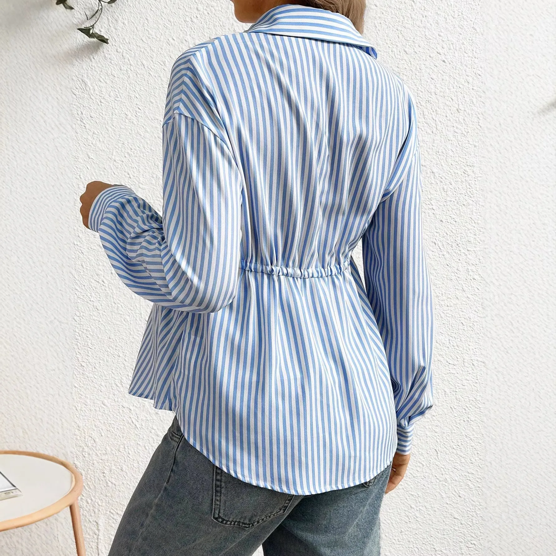 Maternity Pregnant Women Striped Print Shirt Tops Long Sleeve Lapel Lace-up Waist Shirts Spring Autumn Casual Pregnancy Clothing