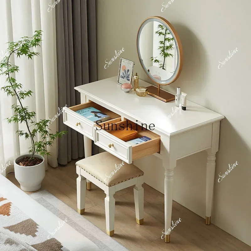 French solid wood bedroom bedside American modern simple white master bedroom makeup tableP