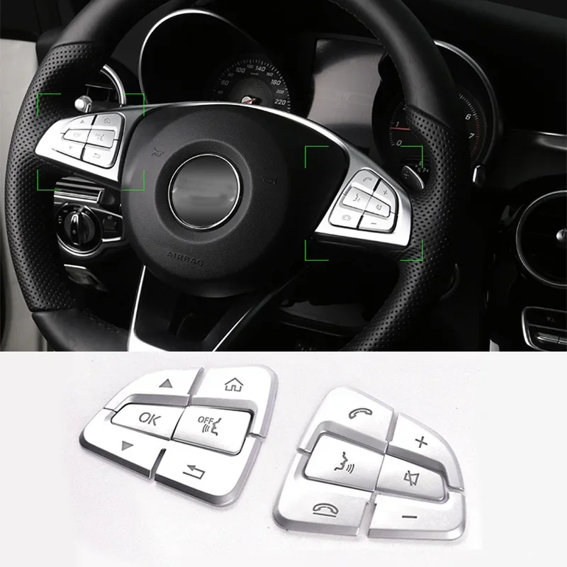 

For Mercedes-Benz A B CLA GLA GLE GLS CLS C GLC Class 12x Chrome Steering Wheel Button Cover Trim Car Interior Accessories