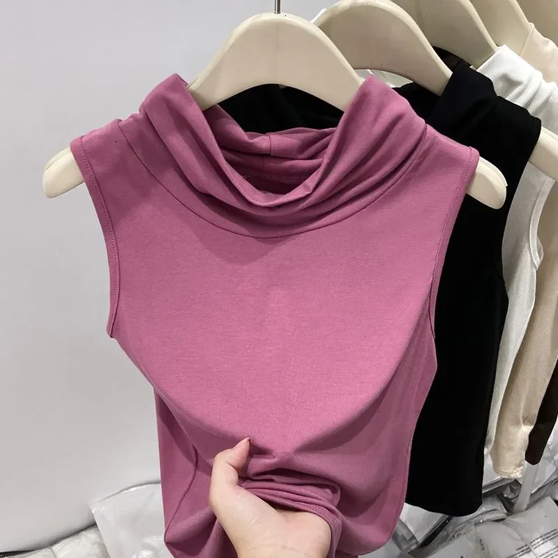 

Modal Sleeveless Vest Women's Autumn 2025 High Collar Simple and Western Style Pile Collar with Waistcoat Bottoming Top