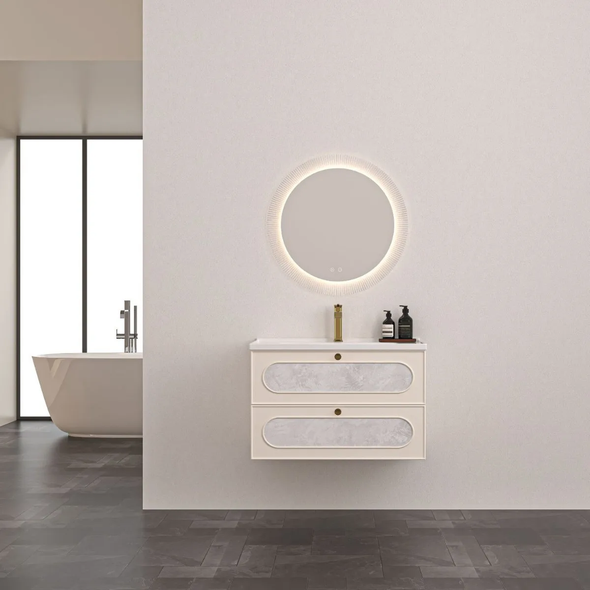 

Customizable French Cream Wind Ceramic Integrated Basin Bathroom Cabinet Combination Simple Toilet Wash Sink Washbasin