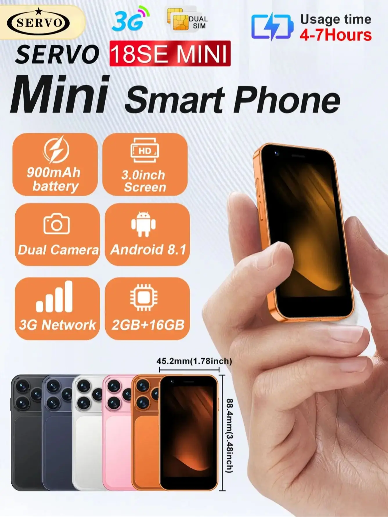 SERVO 18SE mini-smartphone Android 8.1 3G WCDMA Dual SIM Standby 3,0-inch scherm 2 GB RAM + 16 GB Play Store mobiele telefoons - afbeelding 2