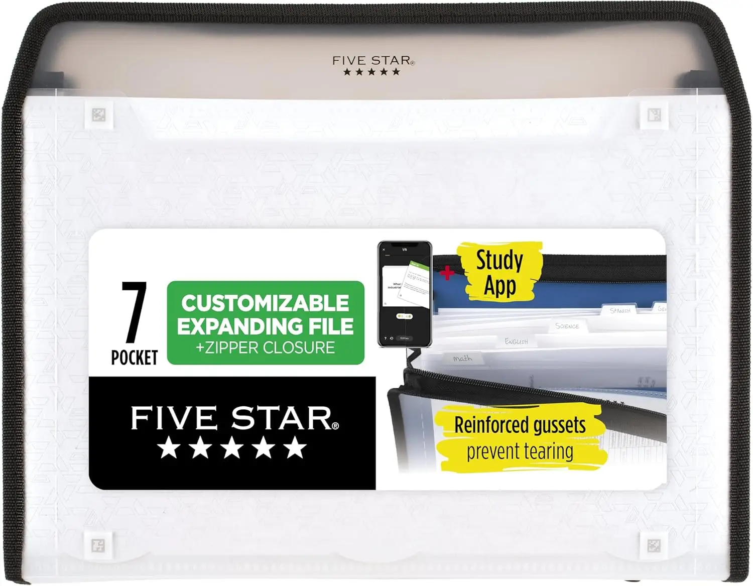 

7-Pocket Expanding File Organizer with Study App, Zipper Closure, Holds Letter Size, White