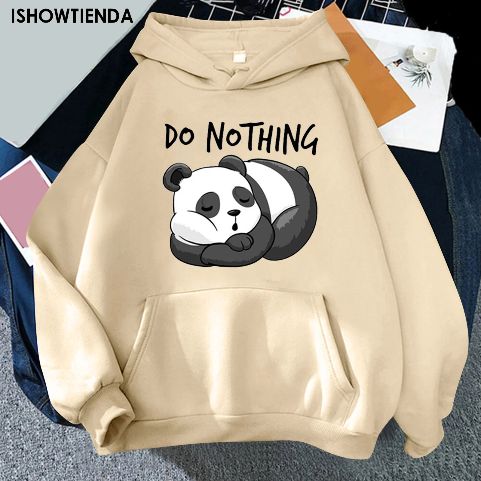 

Cute Panda Cartoon Hoodie Long Sleeve Korean Style Sweatshirts Women 90s Pink Funny Prints Harajuku Pocket Kawaii Sweatshirts