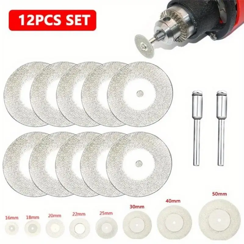 12Pcs Mini Diamond Cutting Disc for Rotory Accessories Grinding Wheel Rotary Circular Saw Blade Abrasive Dremel Tool Accessories
