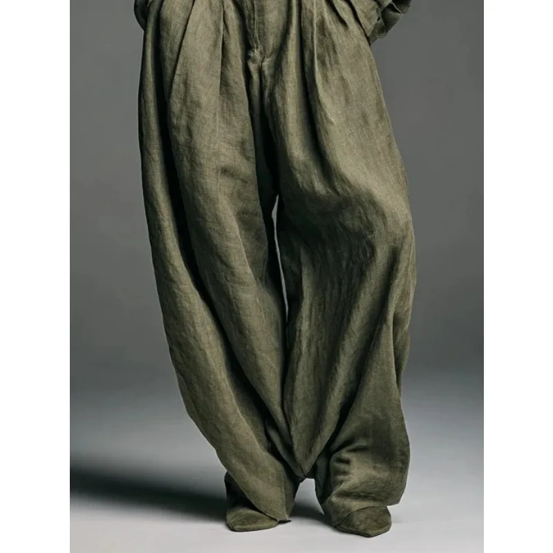 Conjunto feminino vintage de duas peças, elegante, camisa de manga comprida com bolso, calças largas, outono, verde militar, roupas soltas e chiques