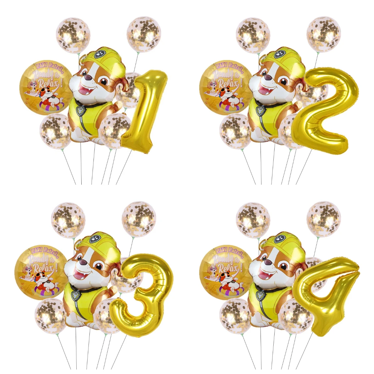 Set de 7 Globos de Látex Dorados con Número 0-9 de PAW Patrol, Decoración para Fiestas de Cumpleaños, Globos de Látex Dorados, Artículos para Fiestas, Regalo