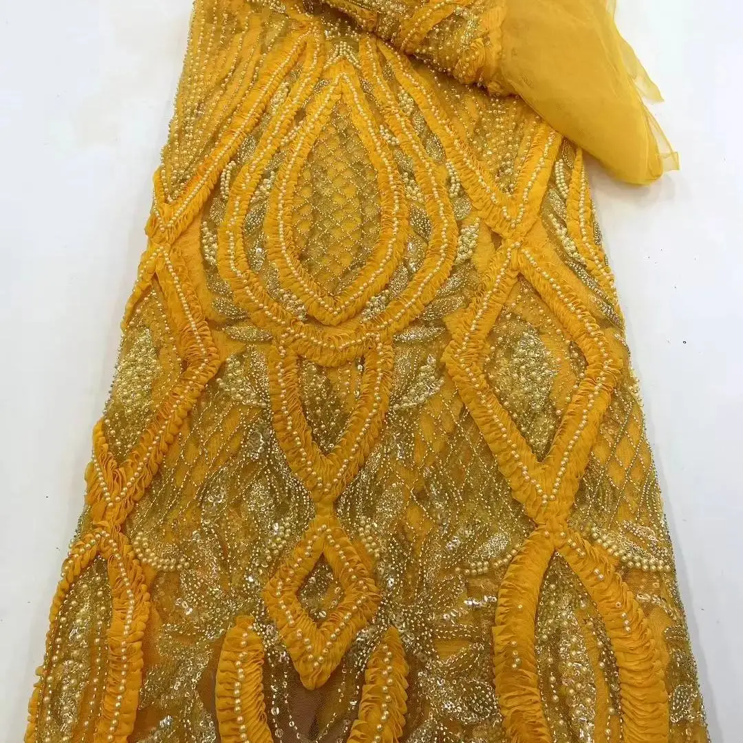Luxury African Sequin Beaded Lace Fabric 2025 High Quality Groom Nigerian Wedding Bridal Embroidery French Tulle Sewing