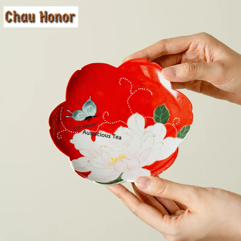 

Hand-painted Lotus Flower Coasters Luxury Mug Plate For Coffee Cups Saucer Anti-scald Placemats Teacup Base Teaset Decoration