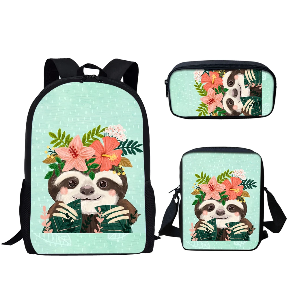 Belidome Funny Sloth Print 3Pcs School Bags for Teen Boys Girls Travel Backpack for Kids Lightweight Bookbag Mochicla Infantil