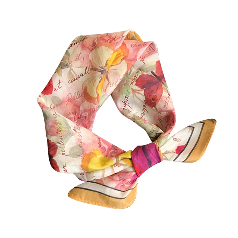 

New Silk Cotton Blend Scarf Women Summer Butterfly Print Elegant Bandana Neckerchief Lightweight Head Scarf Fashion Accessory