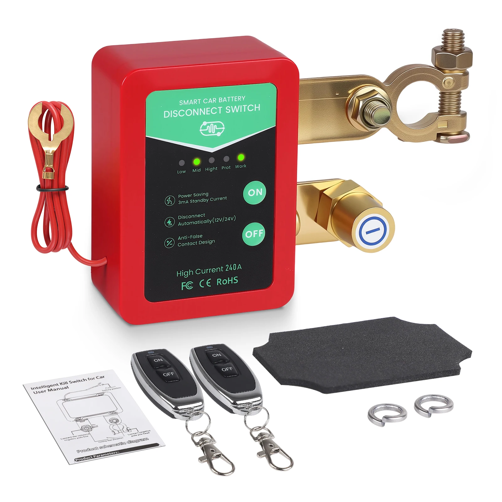 

12V 240A Remote Control Battery Disconnect Smart Voltage Kill Switch Anti Theft Prevent Battery Drain For Car Truck RV Boat ATV