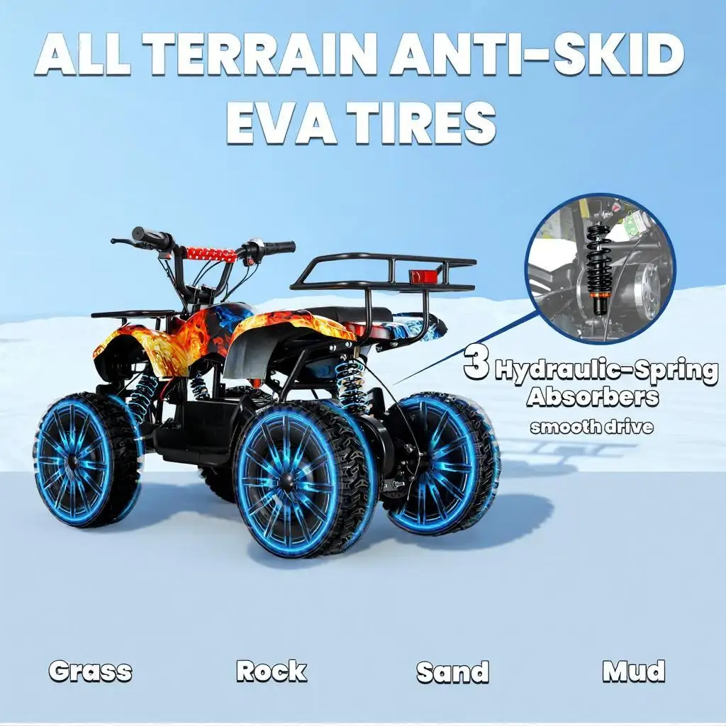36V Electric Dirt Quad - 500W Brushless Motor, 4 Pneumatic EVA Tires, All-Steel Frame, 3 Shock Absorbers, Adjustable Speed