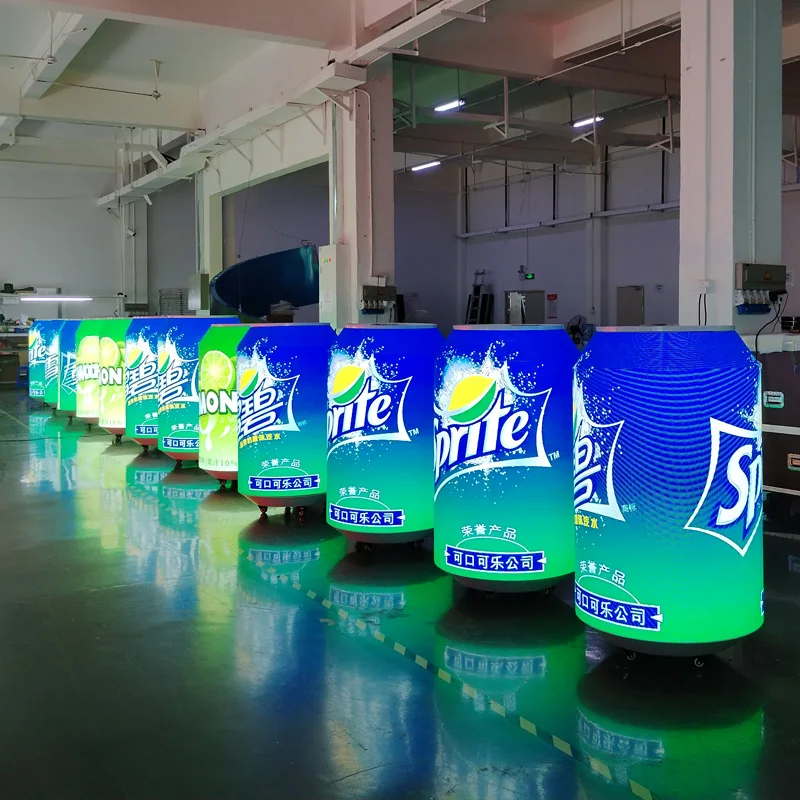 Custom Size P2 P3 P4 Rotating Advertising Digital Signage Special Beer Bottle Can LED Display Flexible LED Screen