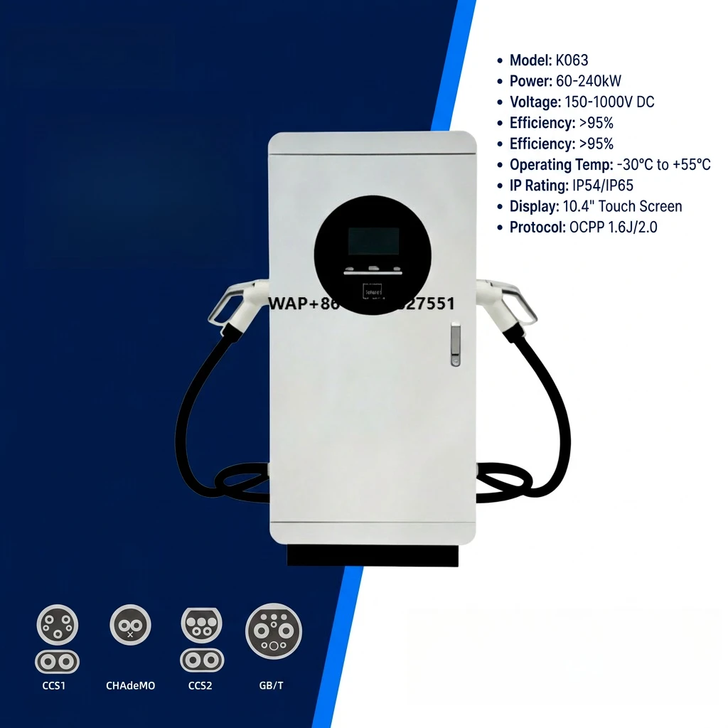 40/60KW DCFast EV Charger DoubleGBT OCPP 1.6J 4G Ethernet RFID IP54 -30C to 60C 7 Inch Floor Standing Electric Car Charger