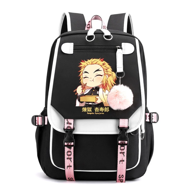 Cute Rengoku Kyoujurou Backpack Fashion Casual Street Anime Backpack High Quality USB Anime Rengoku Kyoujurou Backpack