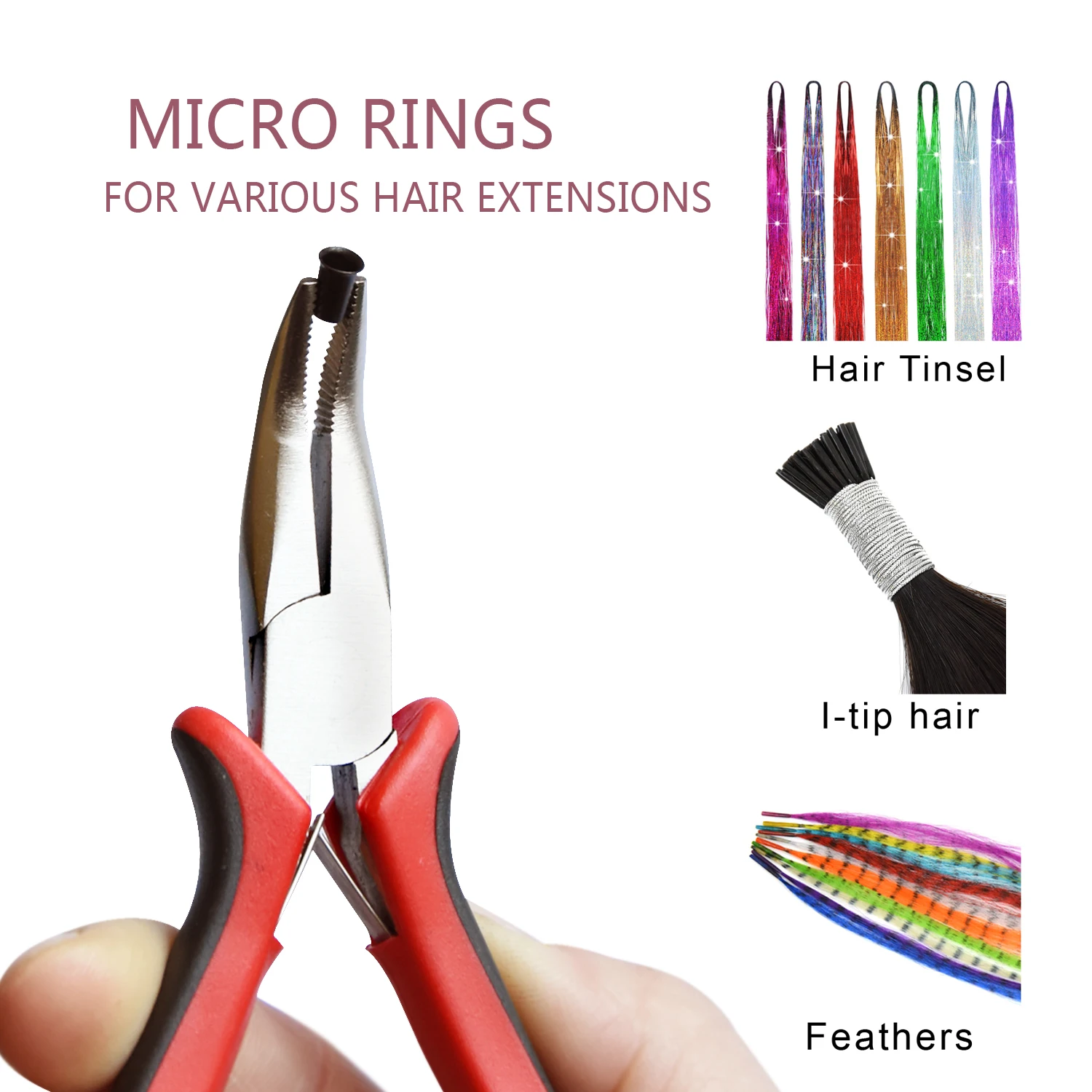 1000Pcs Long Euro Lock Flared Flaring Micro Copper Tube Rings Beads Links Human Hair Extensions Tools 7 Colors Optional