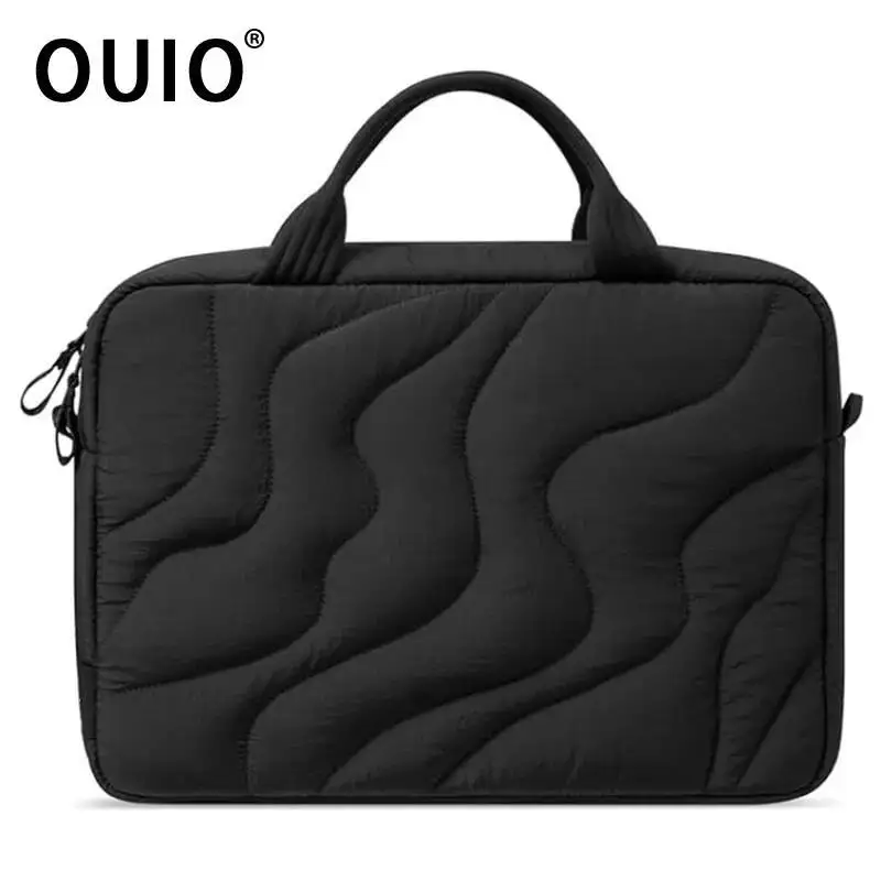 OUIO Wave Quilted Laptop Sleeve Bag With Handle Shockproof Puffer Notebook Carrying Case Portable Soft Computer Cover 14 16 Inch
