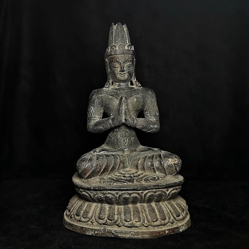 YIZHU CULTUER ART Size 27 × 17 cm Old Chinese Buddhism Temple Bronze Carved Ancient Pray Buddha Statue