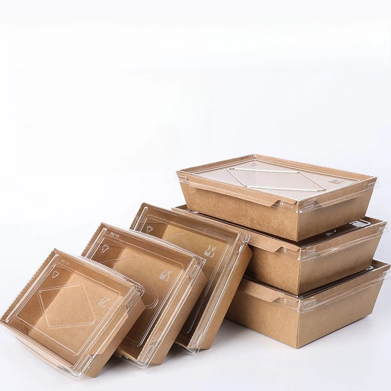 

Disposable Kraft Paper Sushi Takeout Box with Clear Lid Fast Food Bento Salad Fried Chicken Container