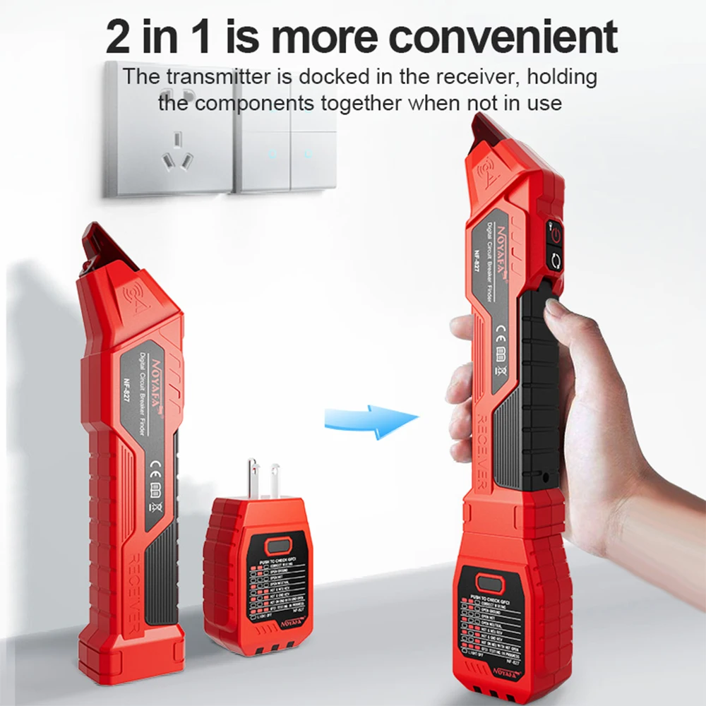 NOYAFA AC Circuit Breaker Finder Integrated GFCI Outlet Tester AC 90-120V Line Sequence Detection Digital Circuit Breaker Finder