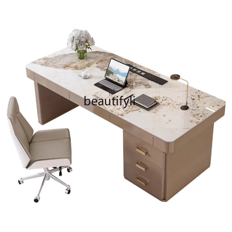 

Modern Minimalist Stone Plate Desk Small Apartment Home Living Room Light Luxury Desk Study Office Computer Desk furniture