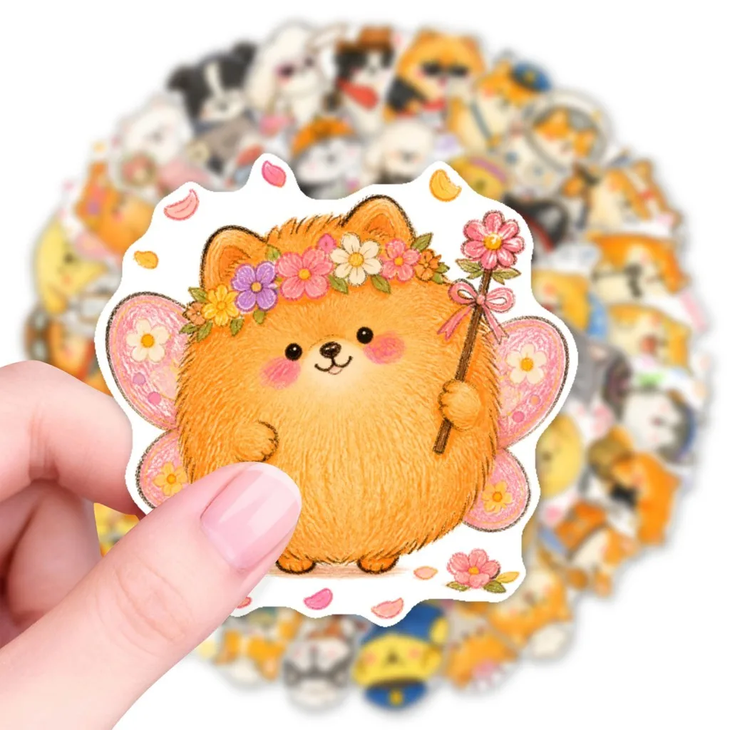 50Pcs Chibi Pet Dog Stickers, Adorable Versatile Shiba Inu Husky Cartoon Decals for Stationery Journal DIY Aesthetic Decoration