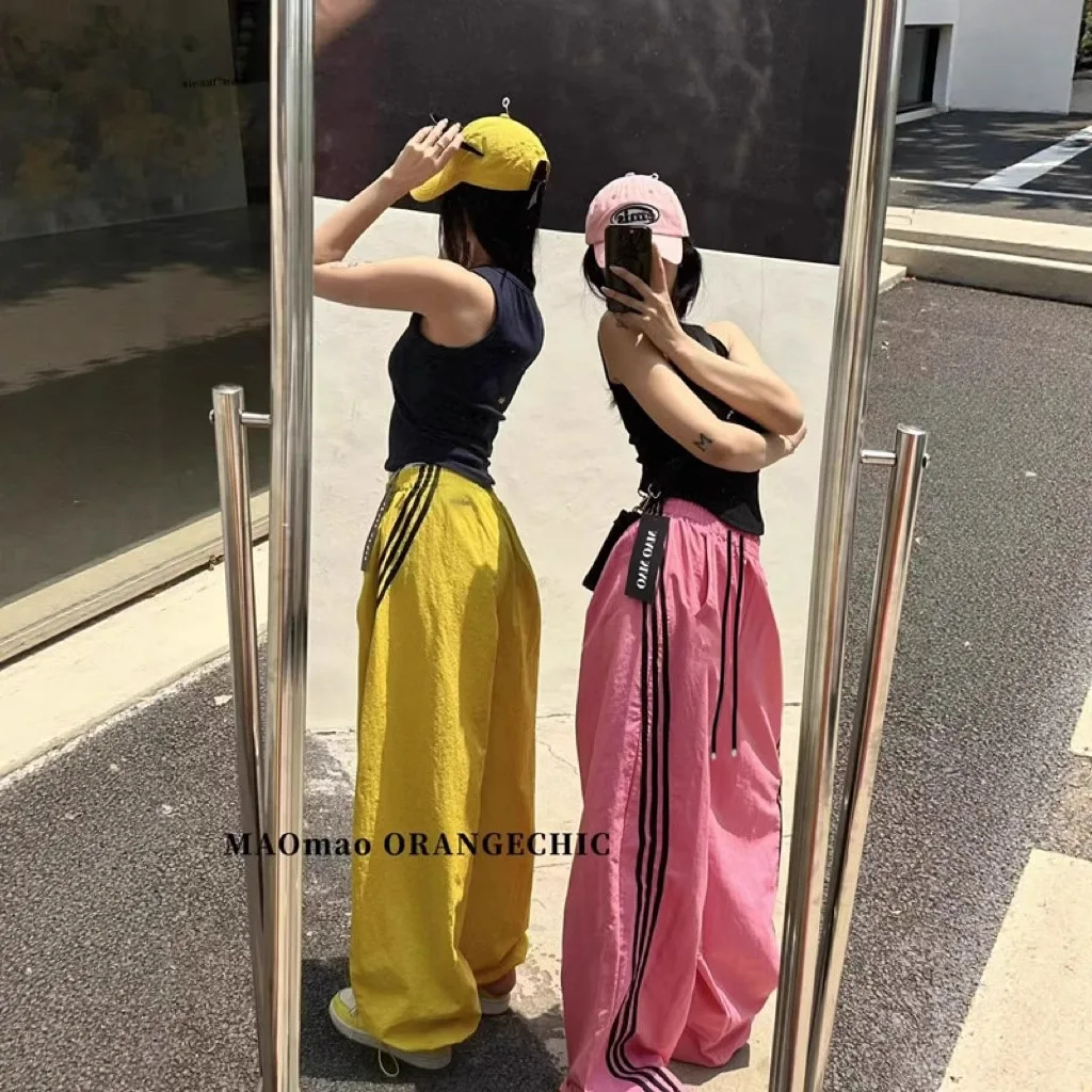 

Sports Pants Quick Dry Design with Three Stripes Casual Straight Wide Leg Trousers
