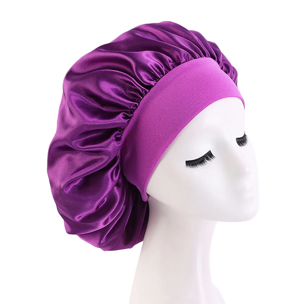 Newly Women's Satin Solid Sleeping Hat Night Hair Care Bonnet Nightcap For Women Men Unisex Cap