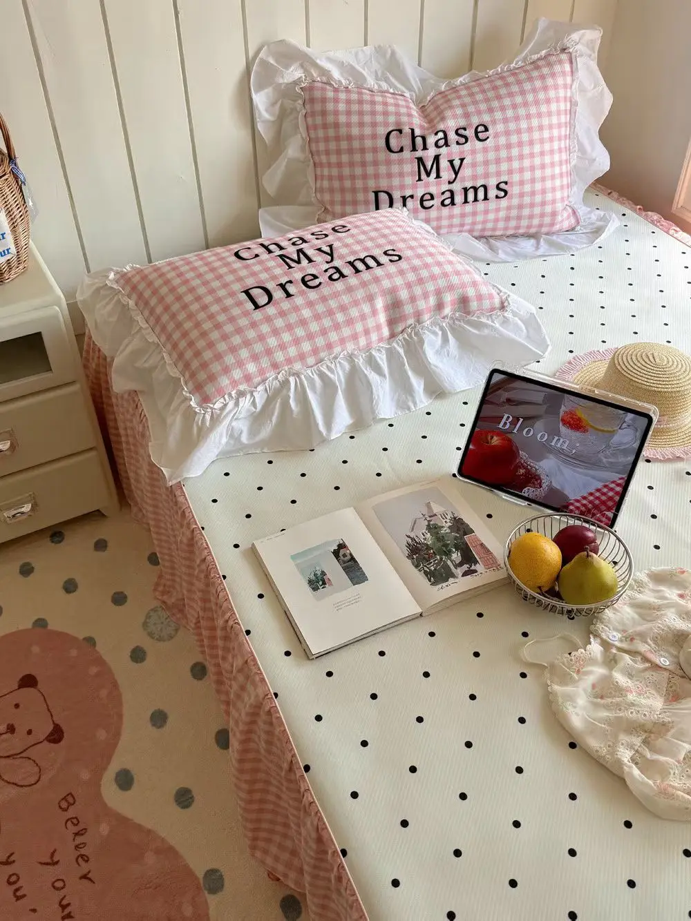 Vibrant Sweet INS Style 100% Cotton Bed Skirt Ice Bean Cooling Mat