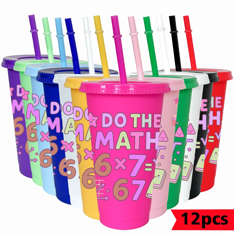 

12Pcs/pack mathematical symbols pattern 26oz colorful plastic tumbler birthday party drinking utensils homecoming water cup
