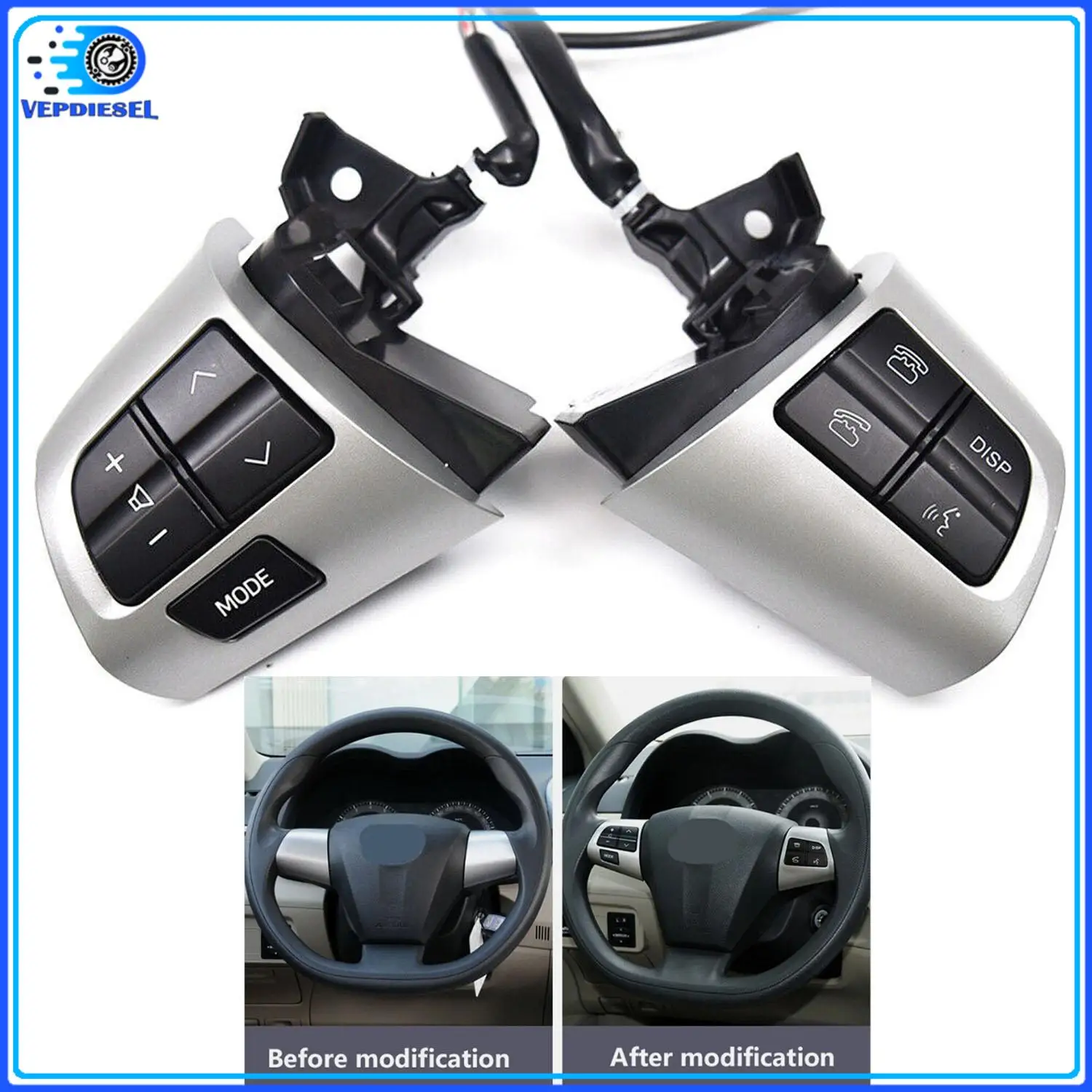 

2pcs Steering Wheel Control Switch For Toyota Corolla 2010-2013 l4 1.8L 2.4L 84250-02230 84250-02230-B0 Direct Replacement