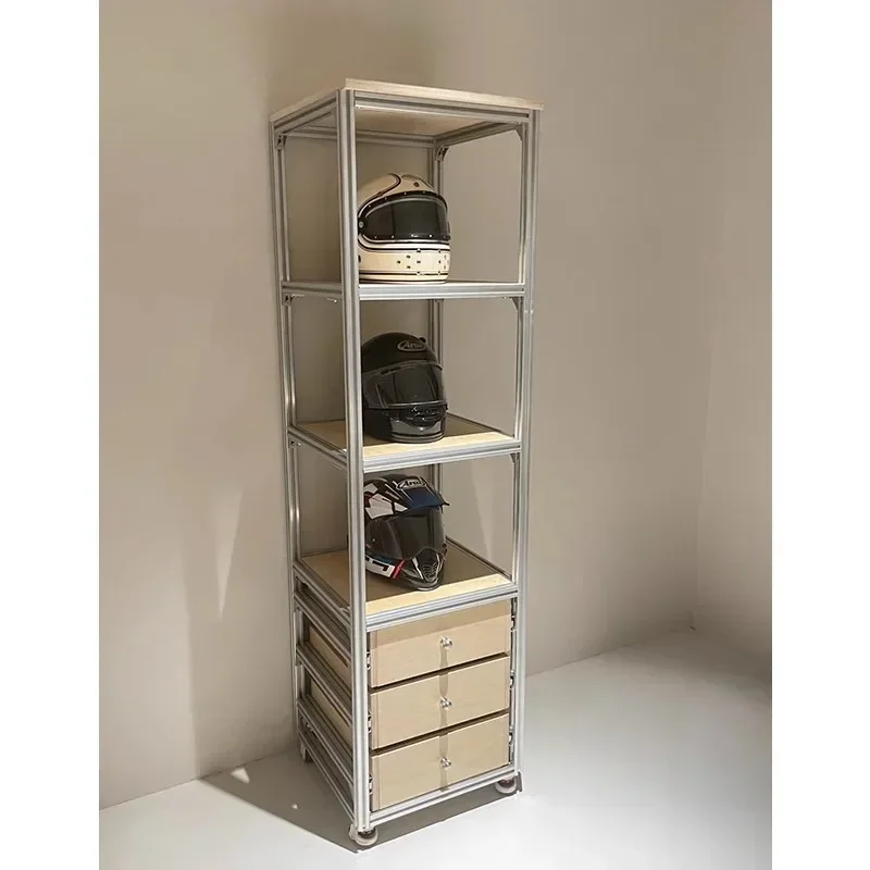 Removable with drawer storage cabinet motorcycle helmet display rack for storage