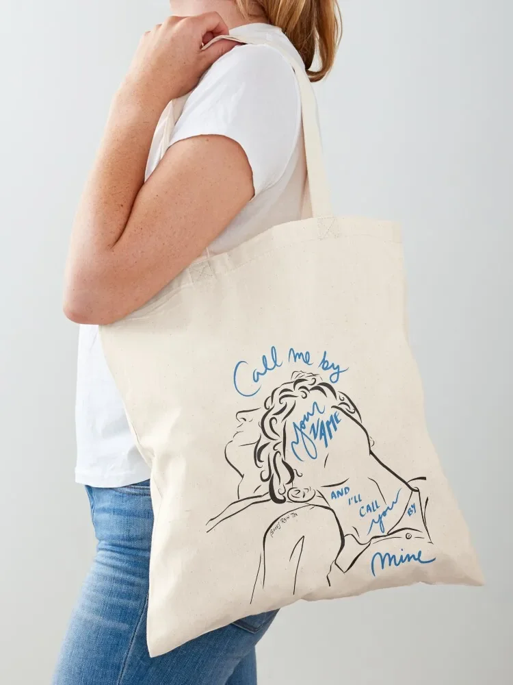 Call Me By Your Name and I'll Call You By Mine Illustration and Calligraphy Tote Bag Canvas Custom bag Bag