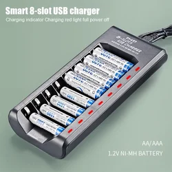 USB Output 8 Slots Fast Charging Short Circuit Protection for 1.2V NiMH AAA/AA Batteries Charger Rechargeable Battery Charger
