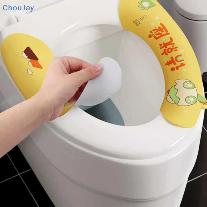 

1 Pair Toilet Seat Cover Cartoon Washable Bathroom Toilet Seat Pad Cute Reusable Soft Thick Sticky Closestool Seat Mat